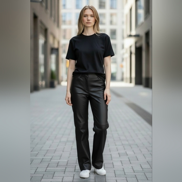 NWT VS2 Vakko Black Lamb Leather High Waist Pants Size 6 - Picture 2 of 12